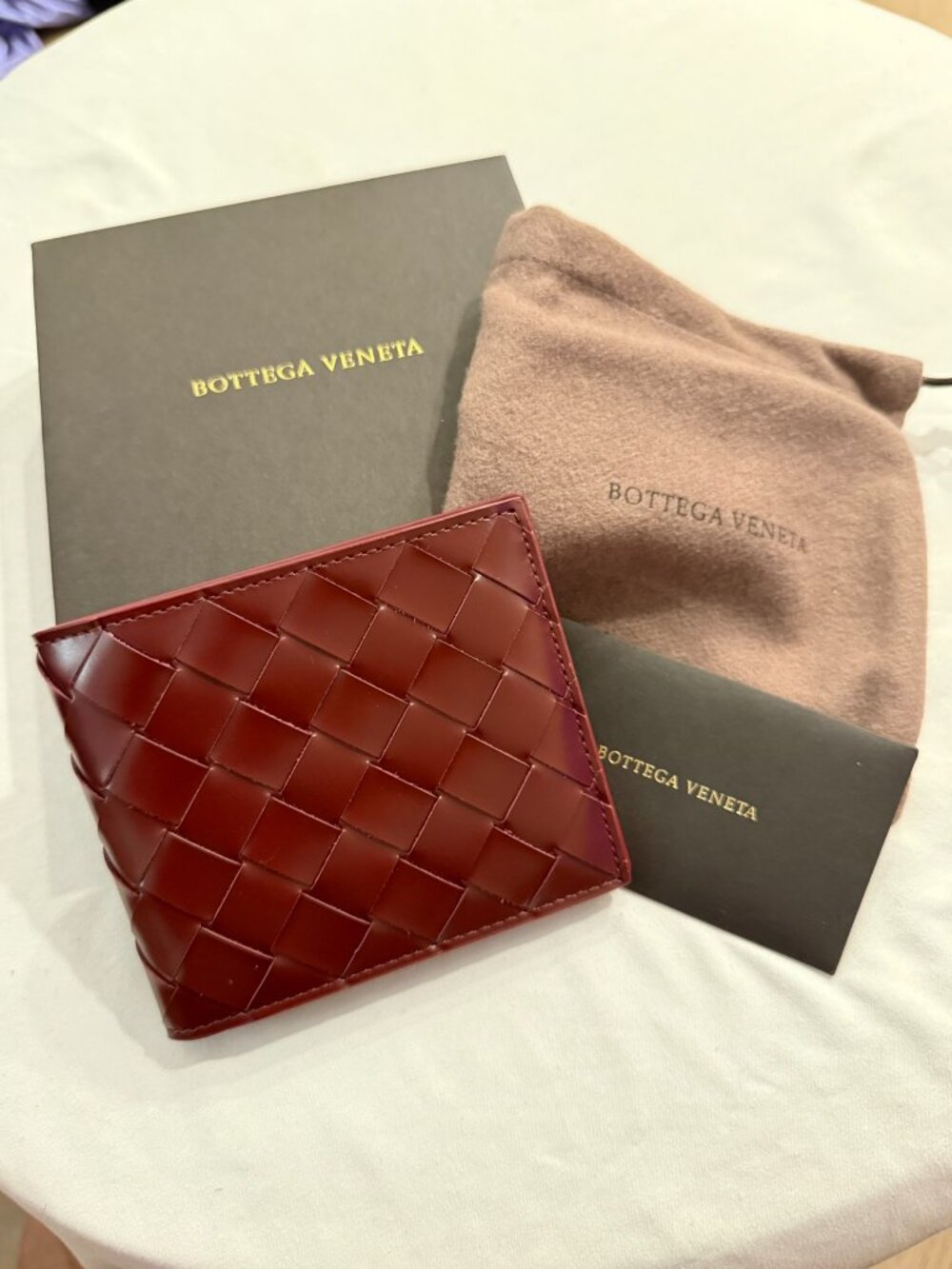 Bottega Veneta Burgundy Intrecciato Bifold Wallet – New with COA